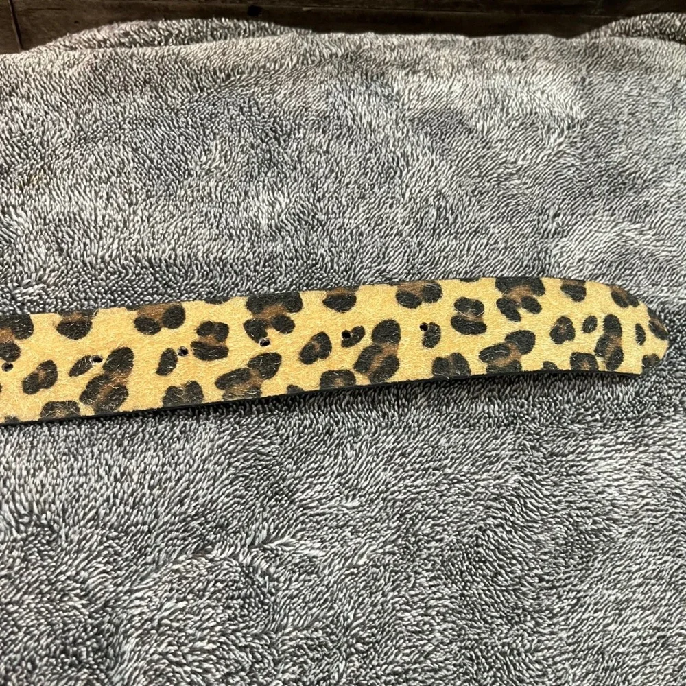 Leopard Print Calf Hair Belt Double O-Ring Gold Buckle Boho Western Cowgirl